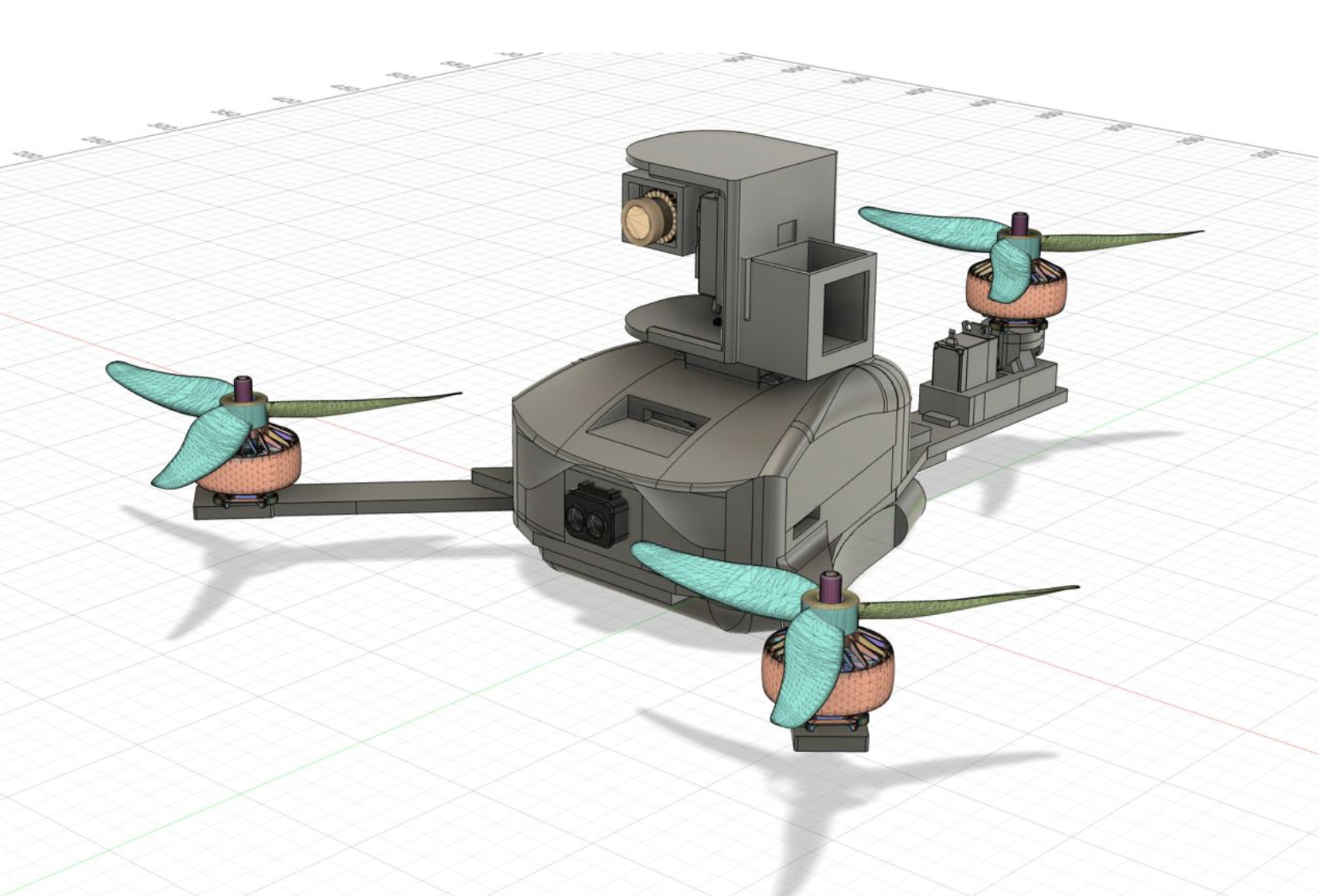 Rear view of final tricopter CAD assembly